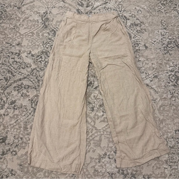 Madewell Pull-On Crop Straight Leg Linen Pants Cream Beige Size Medium Women’s - Picture 2 of 7
